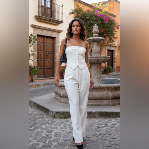 Princess Polly Tops - Princess Polly White Change it Up  Strapless coordinating pant set.